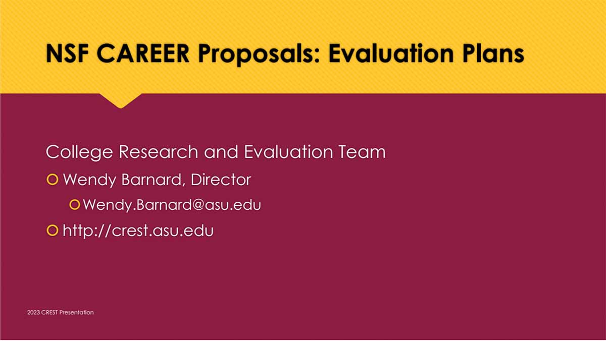 Screenshot of the first slide of the NSF Career Proposals Evaluation Plans slide deck